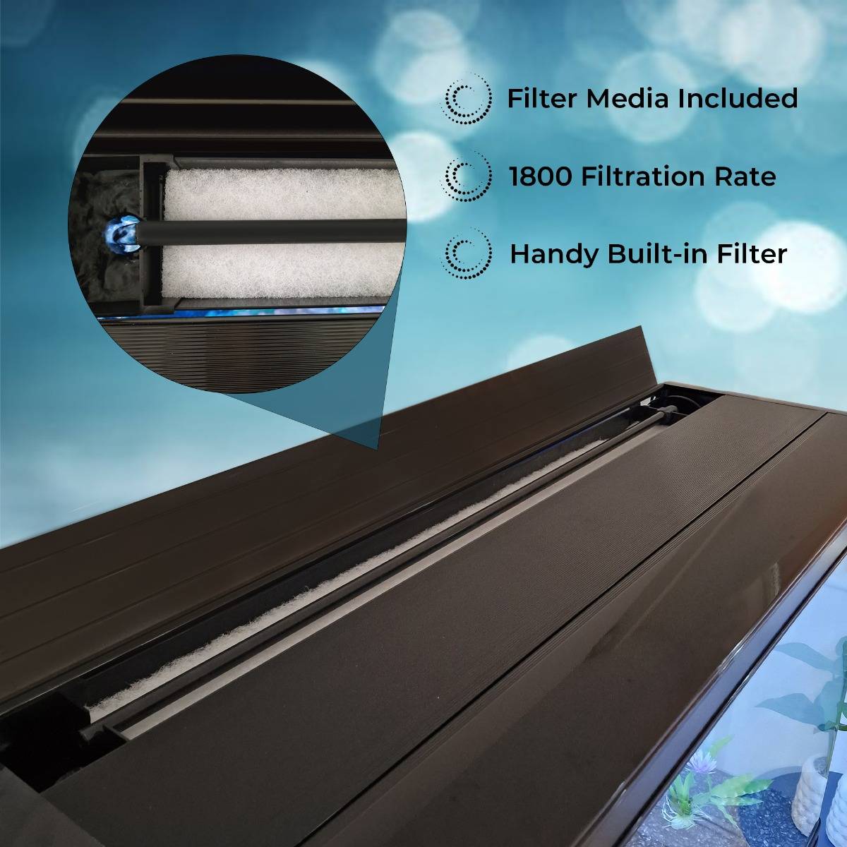 Acquario 300 Litri con Mobile Nero e Kit con Ghiaia Nera