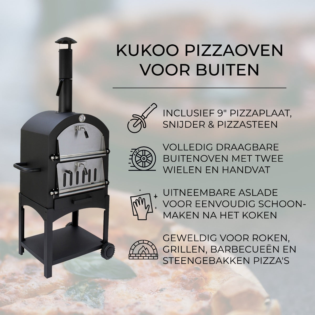 Forno Multifunzione KuKoo per Pizza, Carne e Pesce in Acciaio Con Pala per Pizza e Cutter