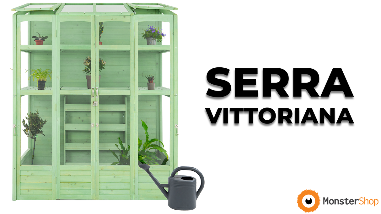 Serra Vittoriana da Giardino in Verde con Finestre Auto-Ventilate e Ripiani Regolabili