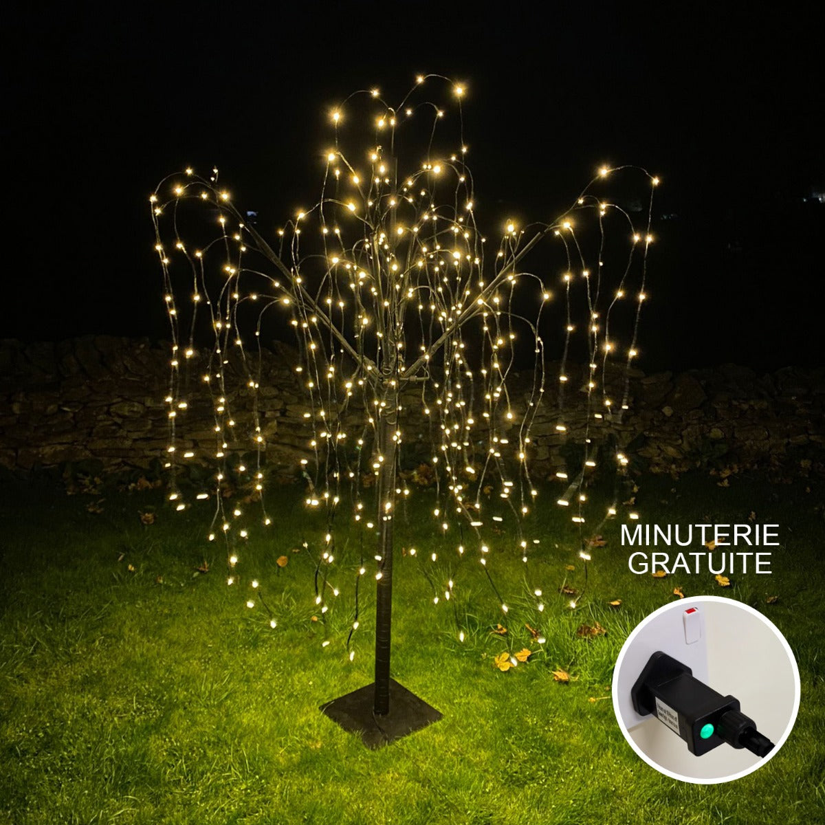 Salice Piangente Luminoso a LED - 180cm - Nero - Luci Calde