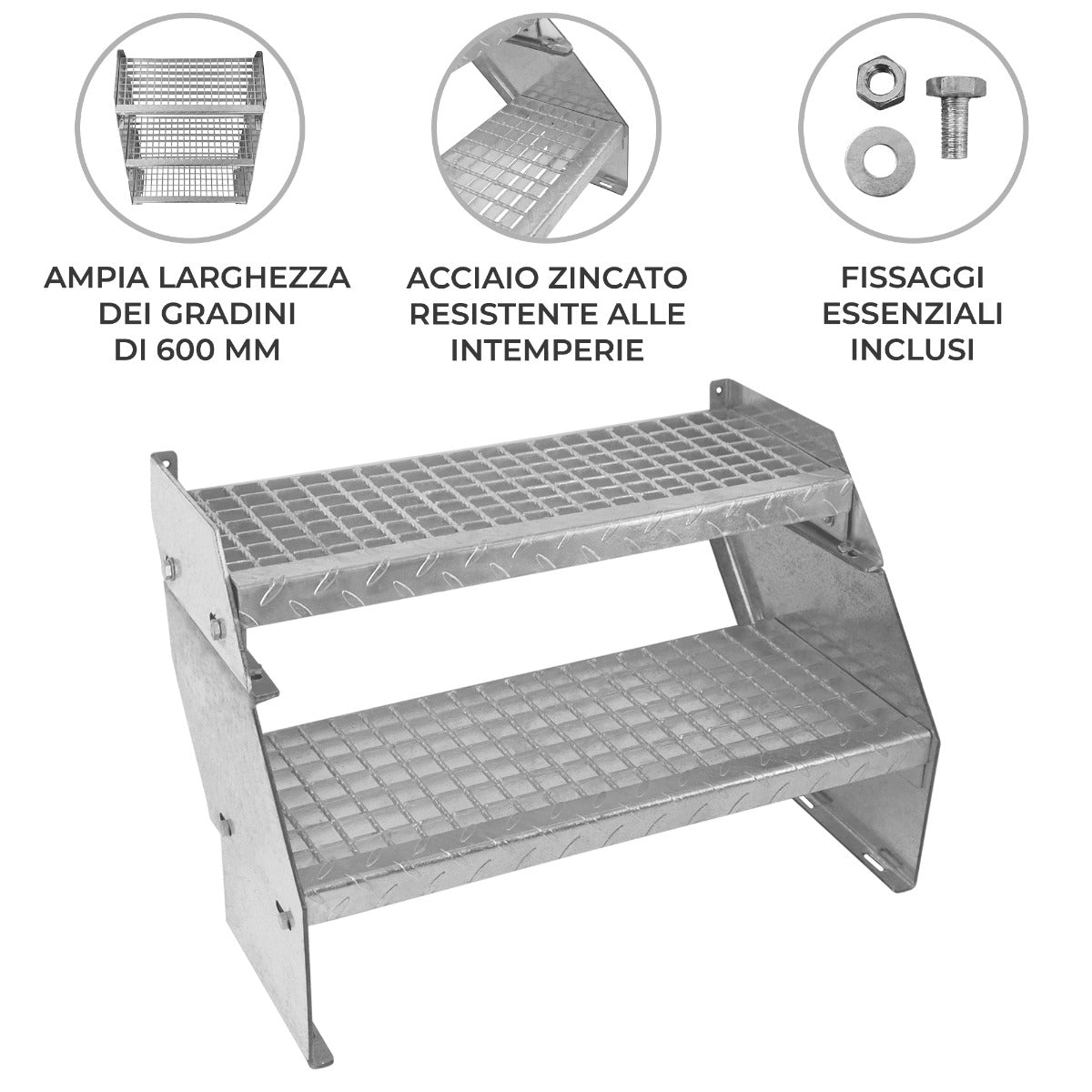 Scala zincata a 2 Livelli con altezza regolabile - Larghezza 600 mm