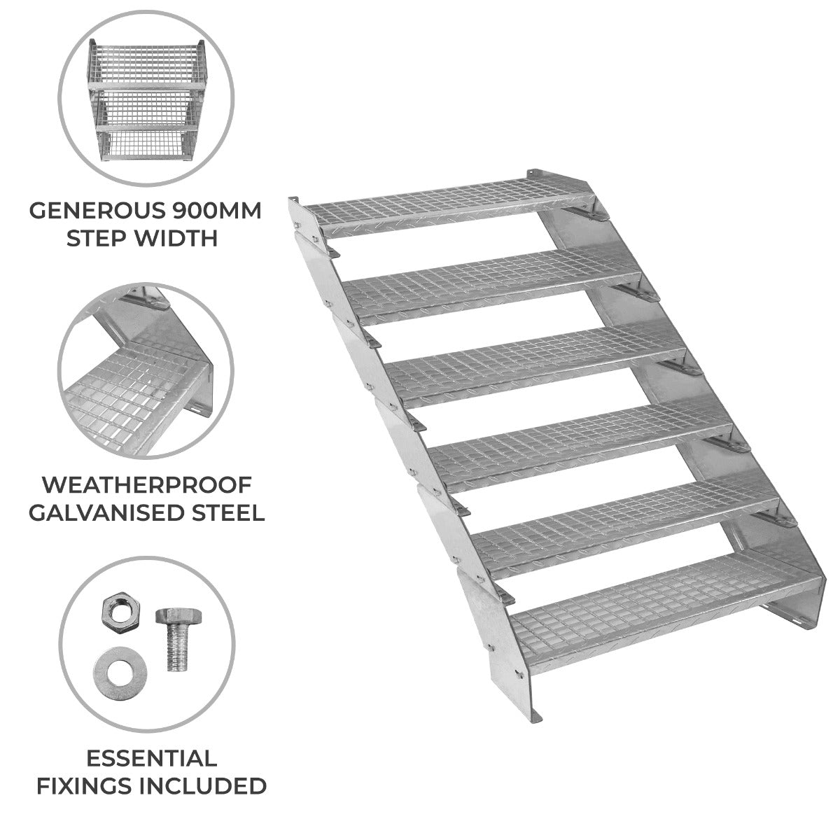 Scala zincata regolabile a 6 elementi - larghezza 900 mm