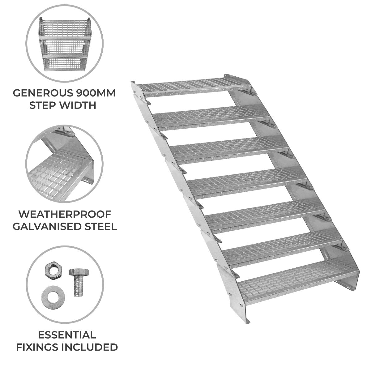 Scala zincata regolabile a 7 elementi - larghezza 900 mm