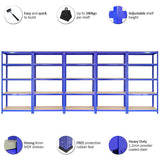 Scaffale da Garage ad Incastro T-Rax - Blu - 90cm x 45cm - 5 Pezzi con Martello e Connettori