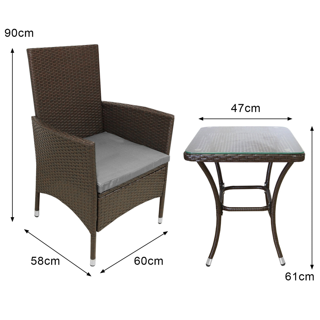 Set Bistro da Giardino in Poly Rattan Vimini Marrone Marrone