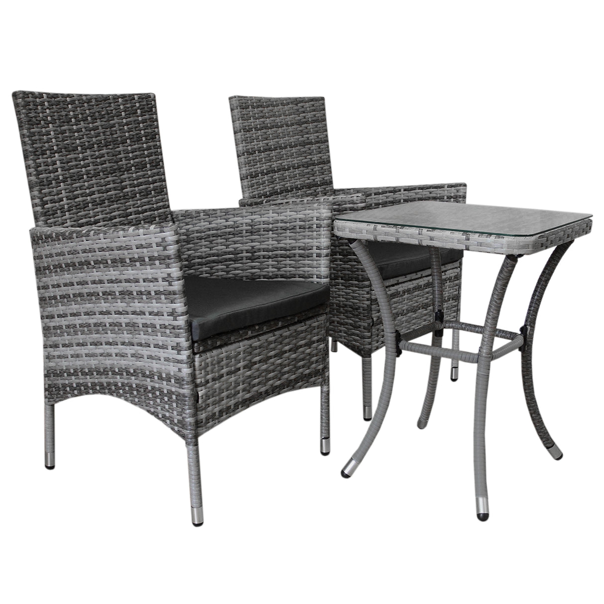 Set Bistro da Giardino in Poly Rattan Vimini Marrone Grigio