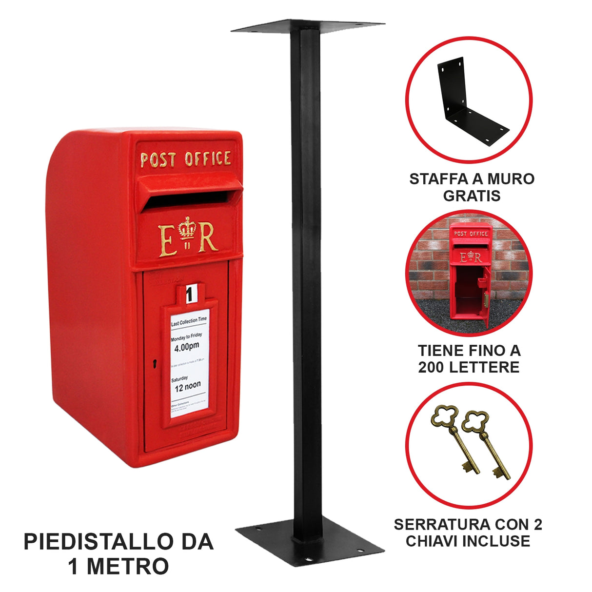 Cassetta Postale Britannica con Piedistallo - Rosso