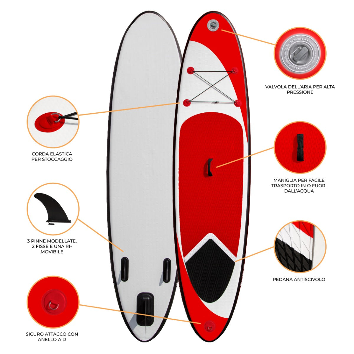 Tavola da Surf SUP Gonfiabile da 3m - Rosso