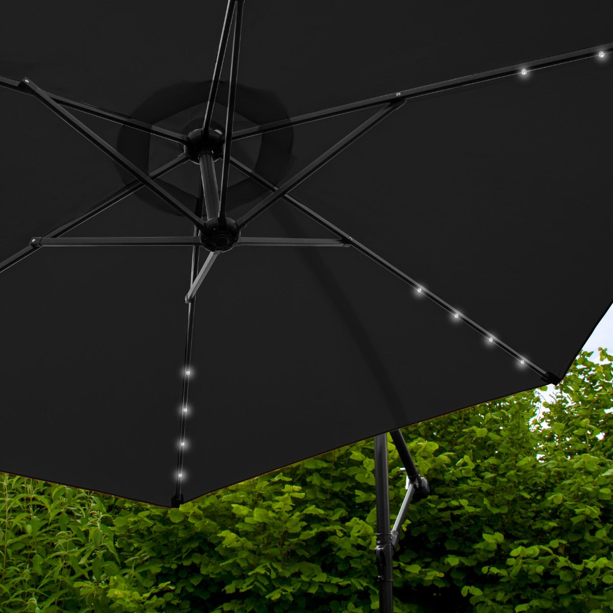 Ombrellone da Giardino Decentrato 3m con LED - Nero