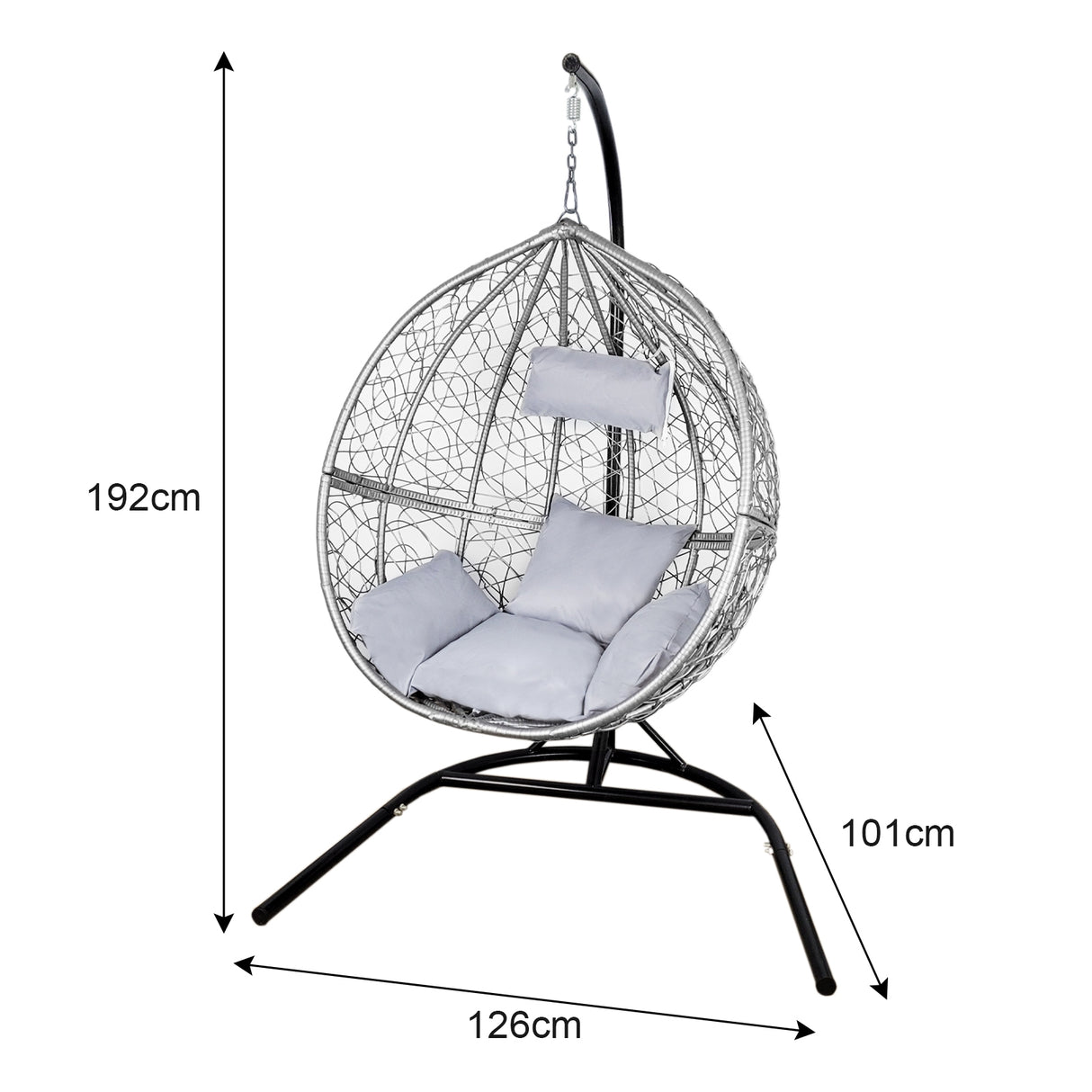 Sedia Dondolo Sospesa a Uovo da Giardino in Vimini Rattan - Grigio - 2 Poltrone