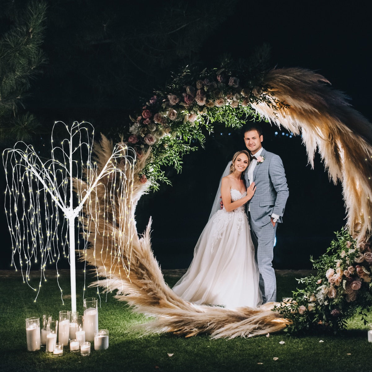 Arco Decorativo per Matrimoni Dorato & 1 x Salice Piangente LED Bianco - 180cm